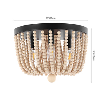 Eivissa 13" Coastal Farmhouse Iron/Wood Bead LED Flush Mount - JONATHAN Y